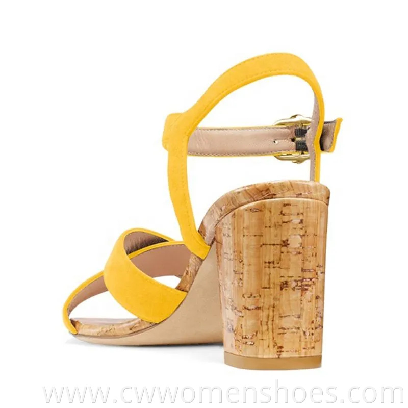 Summer Sandals with Heels Cork Chunky Heel Cross Ankle Strap High Heels